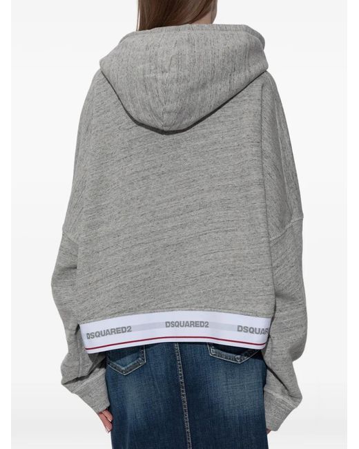 DSquared² Gray Tape Onion Cropped Hoodie