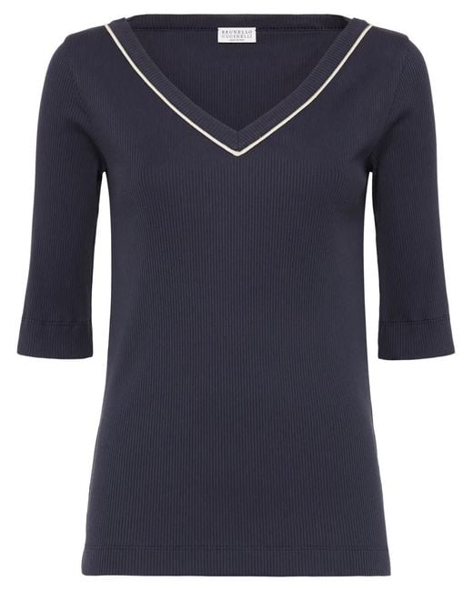 Brunello Cucinelli Blue Monili-Detail T-Shirt