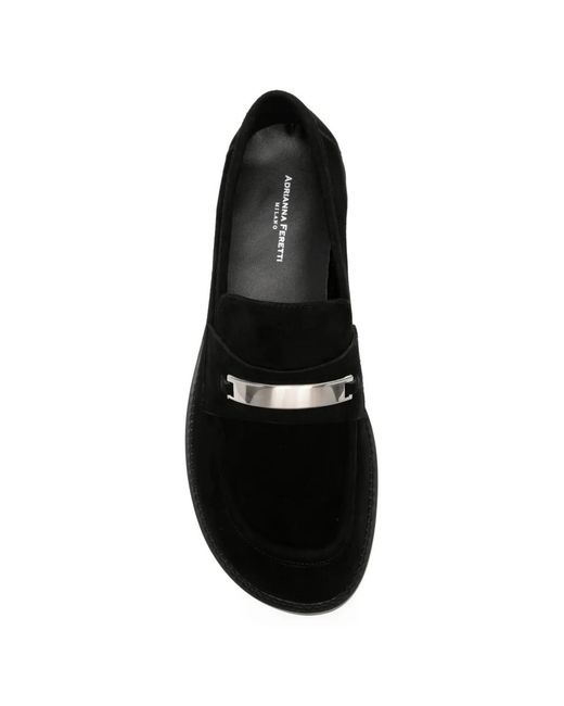 ADRIANNA FERETTI Black Plaque-Detail Suede Loafers