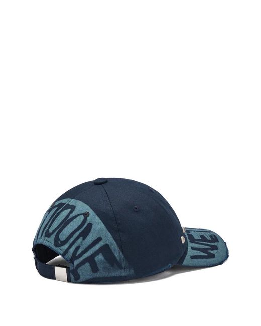 we11done Blue Studded Distressed Baseball Cap for men