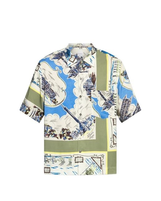 Paul Smith Blue London Scarf Graphic-Print Short-Sleeved Shirt for men