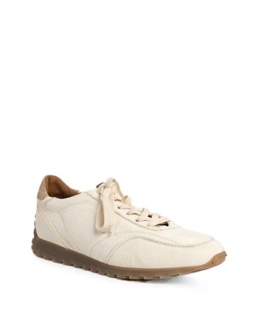 Eleventy White Leather Suede-Panel Sneakers