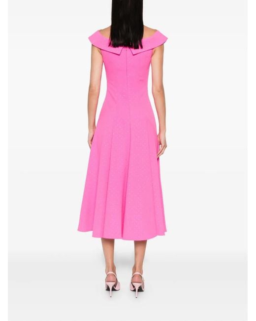 Nissa Pink Bow-Embellished Off-Shoulder Midi Dress