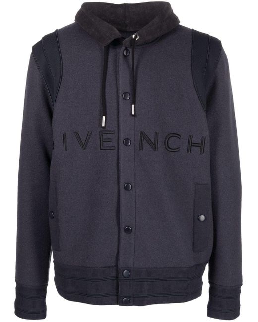 Givenchy Blue Embroidered-logo Hooded Jacket for men