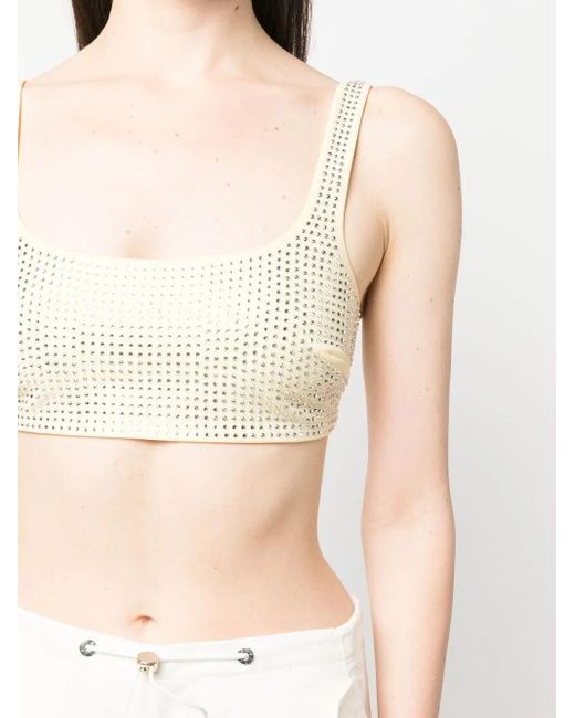 Patrizia Pepe Natural Crystal Embellished Crop Tank Top