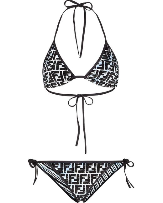 Fendi Black Roma Joshua Vides Logo Print Bikini