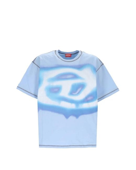 DIESEL Blue Logo-Print Contrast-Stitch T-Shirt for men