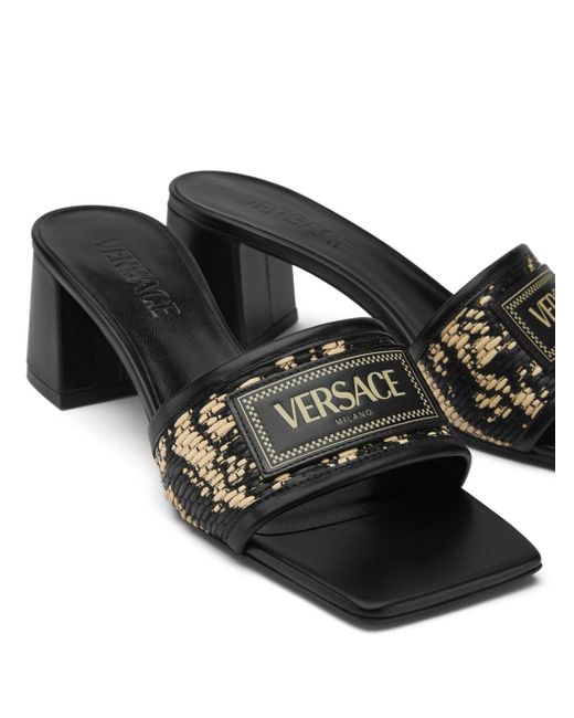 Versace Black Logo-appliqué Leather Mules