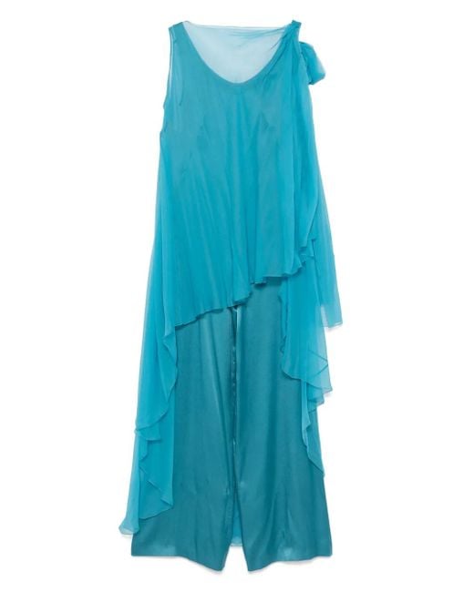 Alberta Ferretti Blue Cape-Detail Jumpsuit