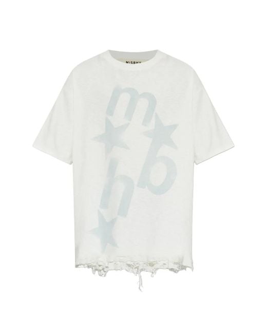 M I S B H V White Logo-Print Distressed T-Shirt for men