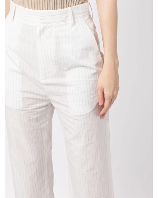 MM6 by Maison Margiela White Pinstripe Cropped Trousers