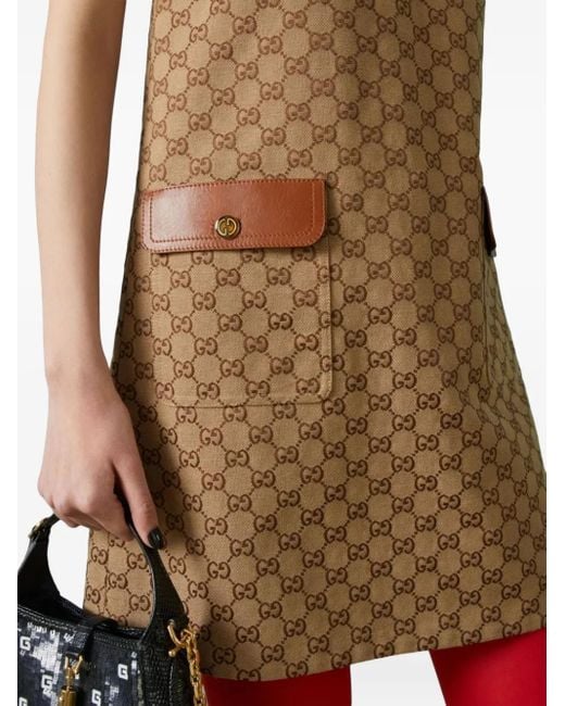 Gucci Brown Monogram-pattern Sleeveless Cotton-blend Midi Dress