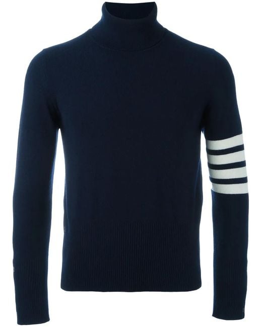 Thom Browne Blue 4-Bar Stripe Cashmere Turtleneck for men