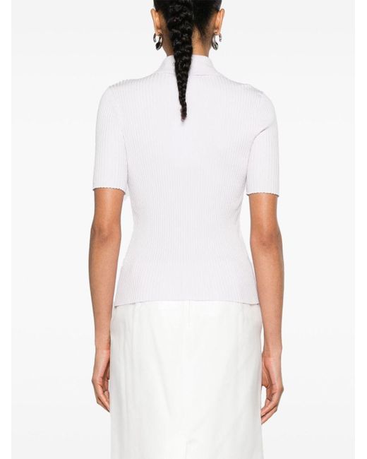 Courreges White Ribbed-knit Polo Shirt