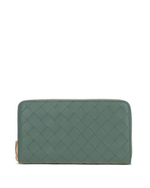 Bottega Veneta Green Intrecciato Zip-around Leather Wallet