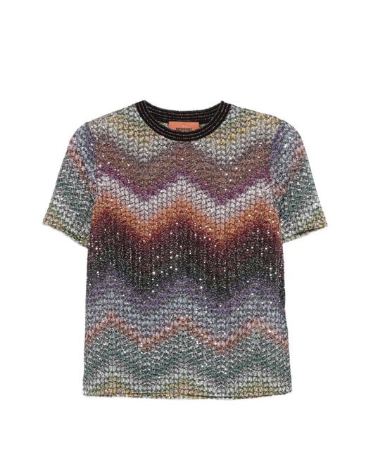 Missoni Gray Chevron Embellished T-Shirt