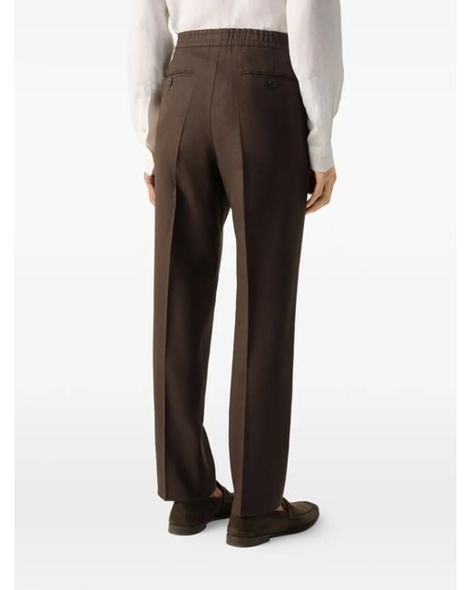 Zegna Brown Button Elasticated Trousers for men