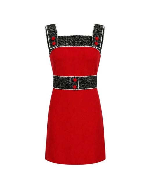 Dolce & Gabbana Red Tweed-Trim A-Line Dress