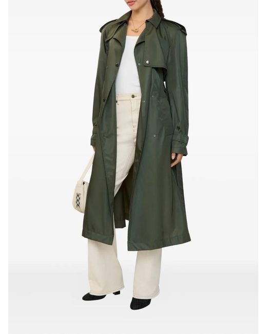 Burberry Green Hooded Belted Nylon Trench Coat