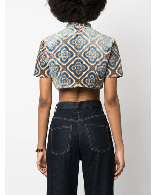 Etro Blue Printed Cropped Top