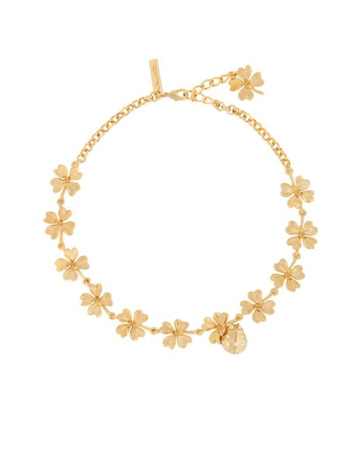 Oscar de la Renta Metallic Floral-appliqué Chain Necklace