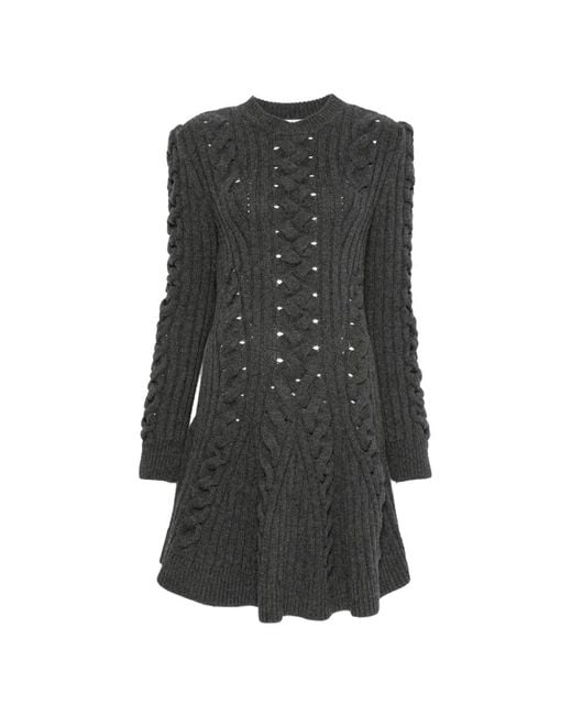 McQueen Gray Robe En Maille Torsadée À Détails Ajourés