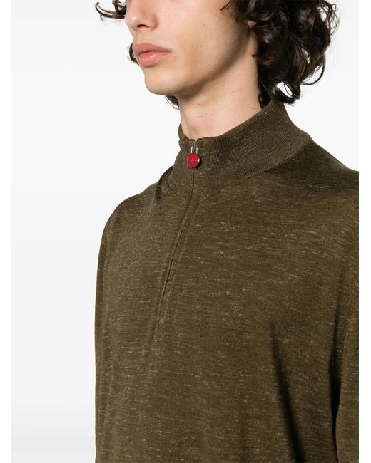 Kiton Green High-Neck Mélange-Effect Jumper for men