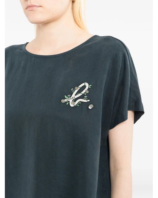 SPORT b. by agnès b. Blue Logo Embroidered Short-Sleeve Blouse