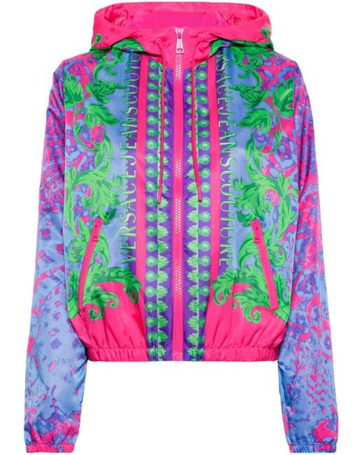 Versace Pink Animalier-print Hooded Windbreaker Jacket