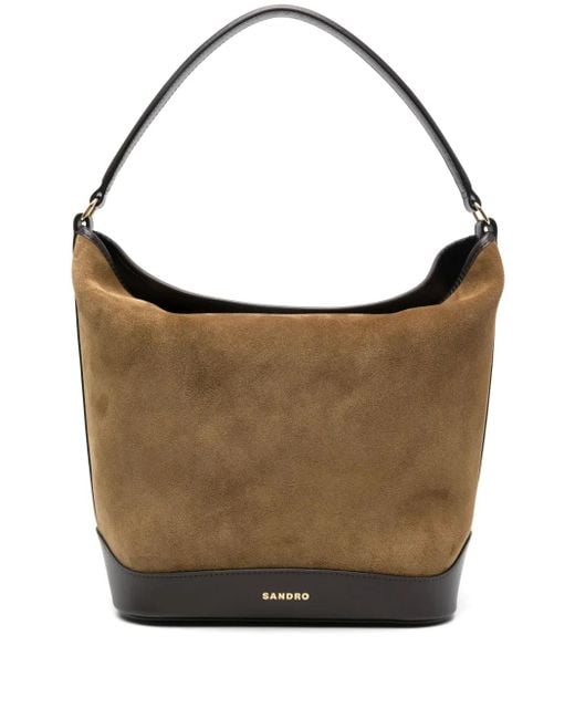 Sandro Brown Suede And Leather Bucket Bag