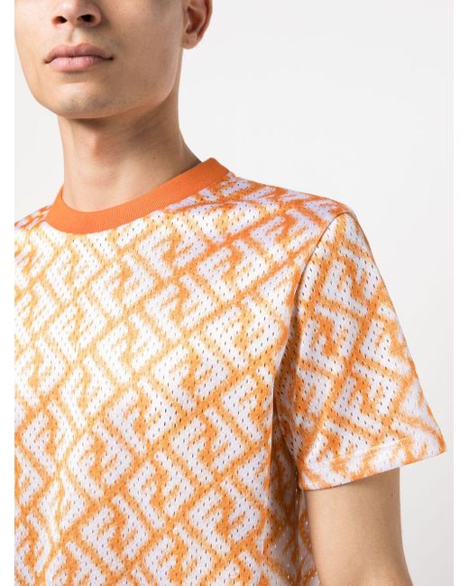 Fendi Pink Monogram-pattern Perforated T-shirt for men