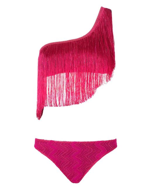 Missoni Pink One-Shoulder Fringed Bikini