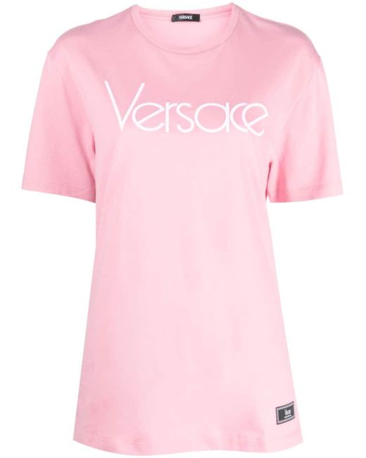Versace T-shirt Met Geborduurd Logo in het Pink