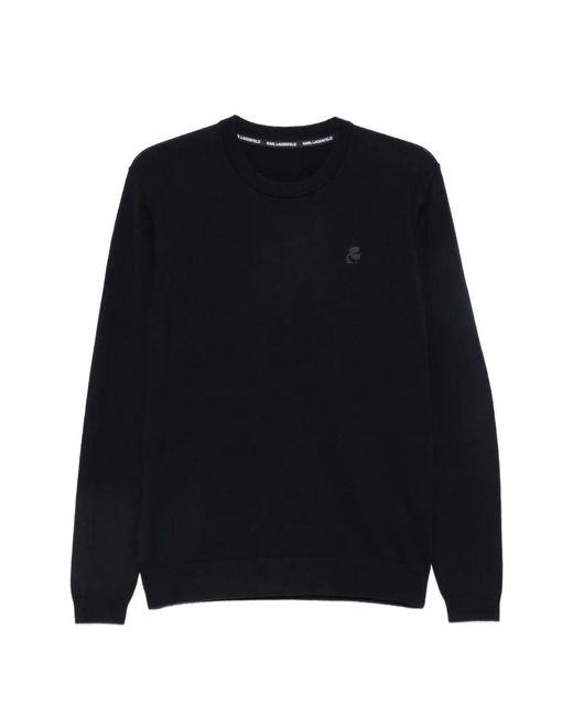 Karl Lagerfeld Black Logo-Patch Crew-Neck Sweater for men