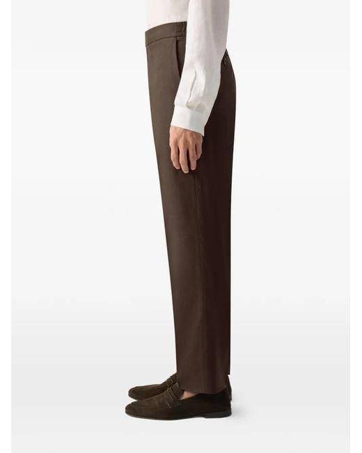 Zegna Brown Button Elasticated Trousers for men