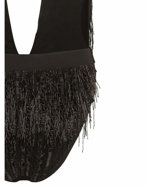 Dolce & Gabbana Black Logo-Tag Fringed Swimsuit
