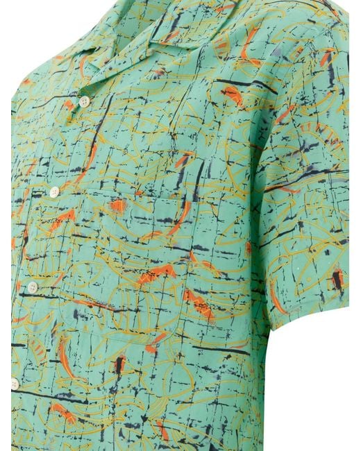 Beams Plus Green Abstract-Print Short-Sleeve Shirt for men