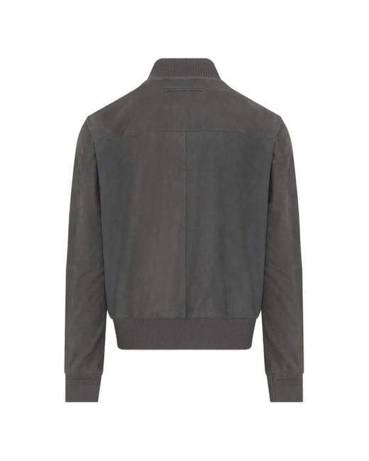 Zegna Gray Buttoned Leather Jacket for men