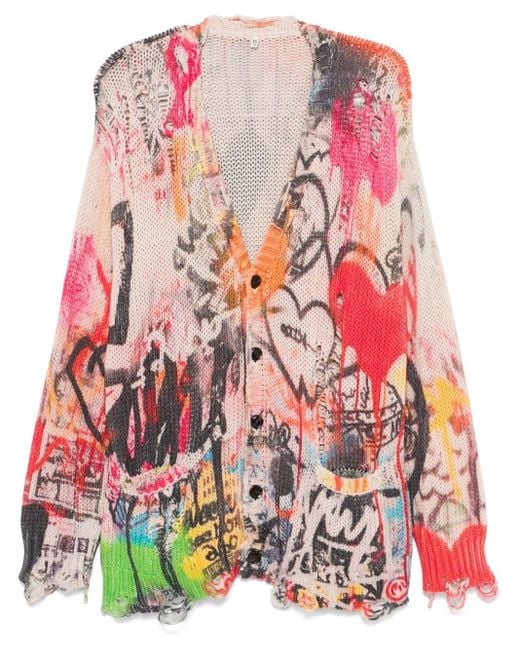 R13 Red Spray-Paint Effect Cardigan