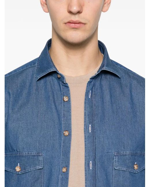Barba Napoli Blue Chemise À Col Pointu for men