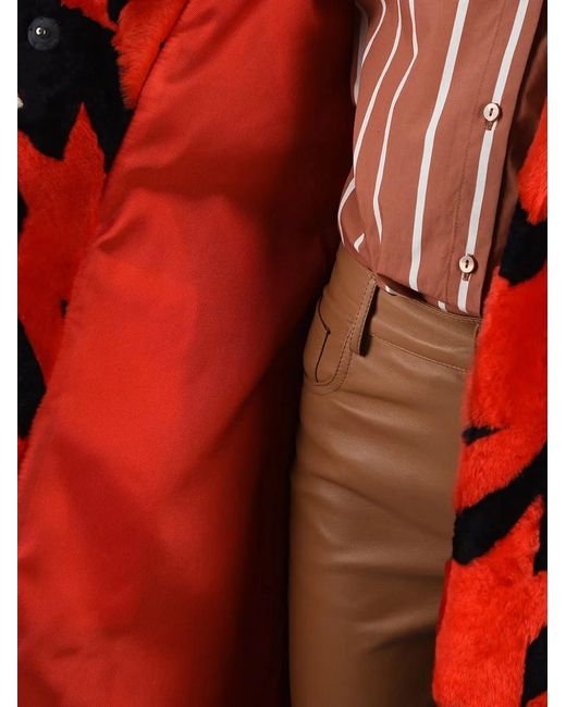 DROMe Red Manteau Ceinturé À Motif Pied-De-Poule En Peau Lainée