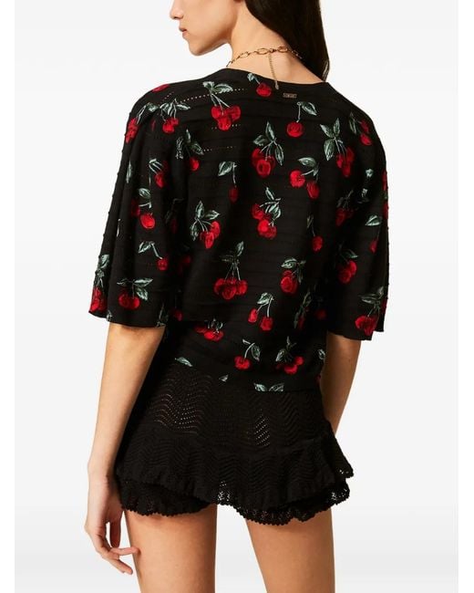 Twinset Black Knitted Cherry Cardigan