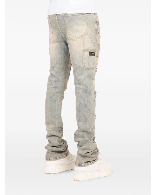 GUAPI Blue Rhinestone-Embellished Distressed Jeans for men