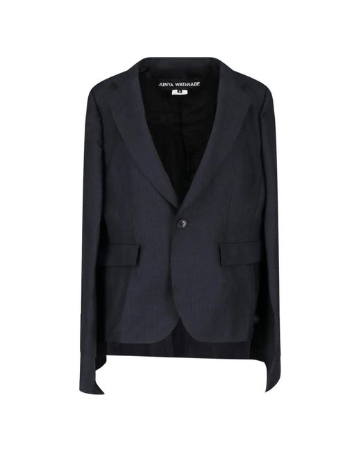 Junya Watanabe Black Pinstripe-Pattern Cape-Style Jacket