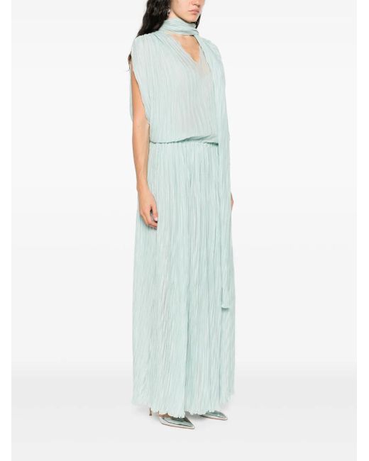 Blumarine Blue Pleated Asymmetric Midi Dress