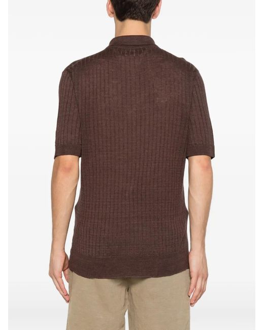 Fumagalli Brown Ribbed-Knit Polo Shirt for men