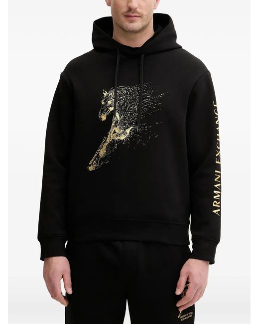 ARMANI EXCHANGE Black Graphic Hoodie for men