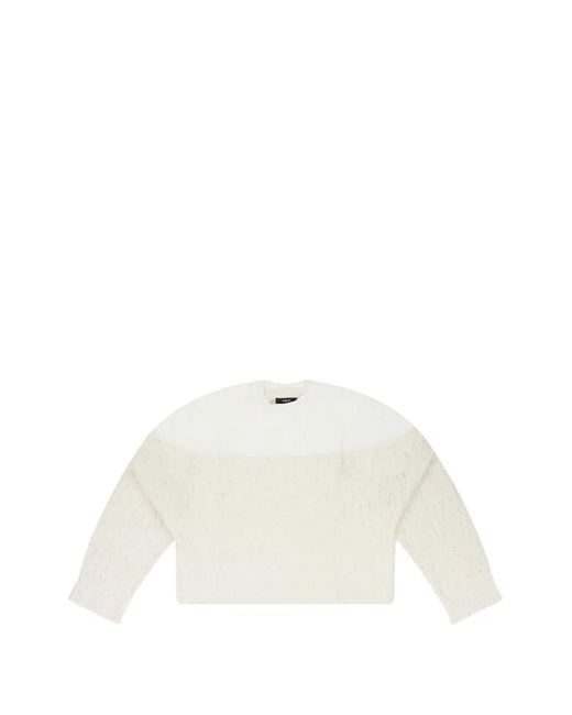 Amiri White Drop Needle Crewneck Knitted Top