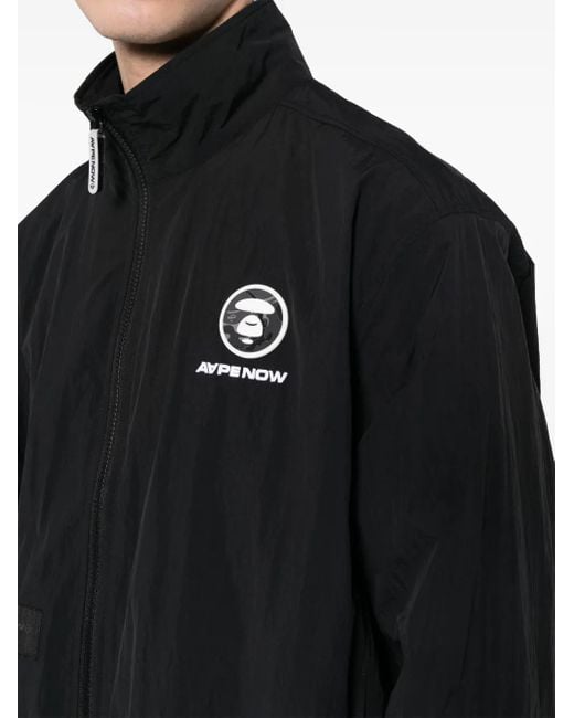 Aape By A Bathing Ape Black Logo-Appliqué Zip-Up Jacket for men