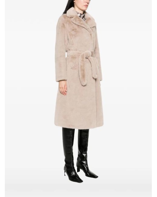 DUNO Natural Belted Shearling-Effect Coat